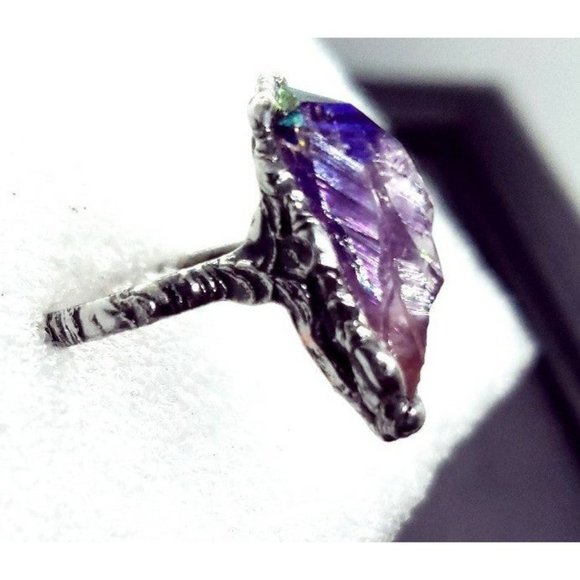 Amethyst rainbow aura crystal ring adjustable - Picture 8 of 12